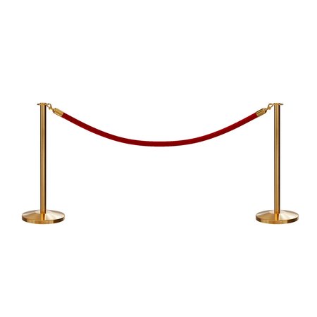 MONTOUR LINE Stanchion Post and Rope Kit Sat.Brass, 2 Flat Top 1 Red Rope C-Kit-2-SB-FL-1-PVR-RD-PB
